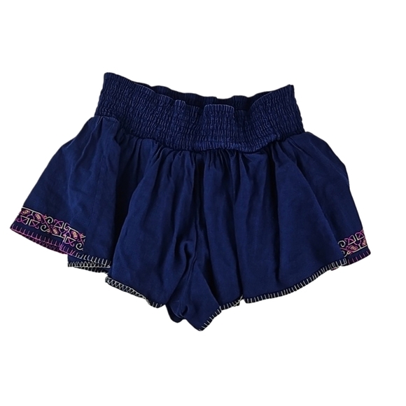 Navy Blue Shorts Embroidered Trim Fully-Lined 100% Cotton - Picture 3 of 3